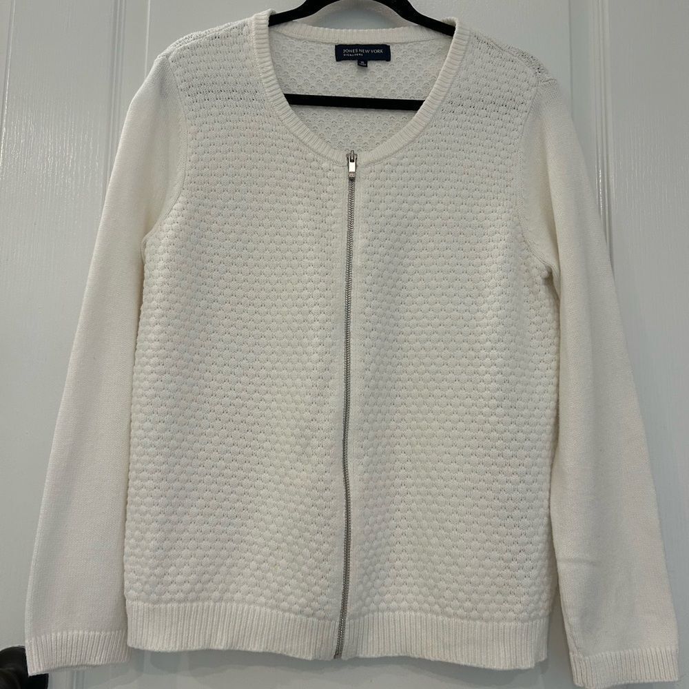 Jones New York Signature Women’s White Textured Lightweight Cardigan Extra Large